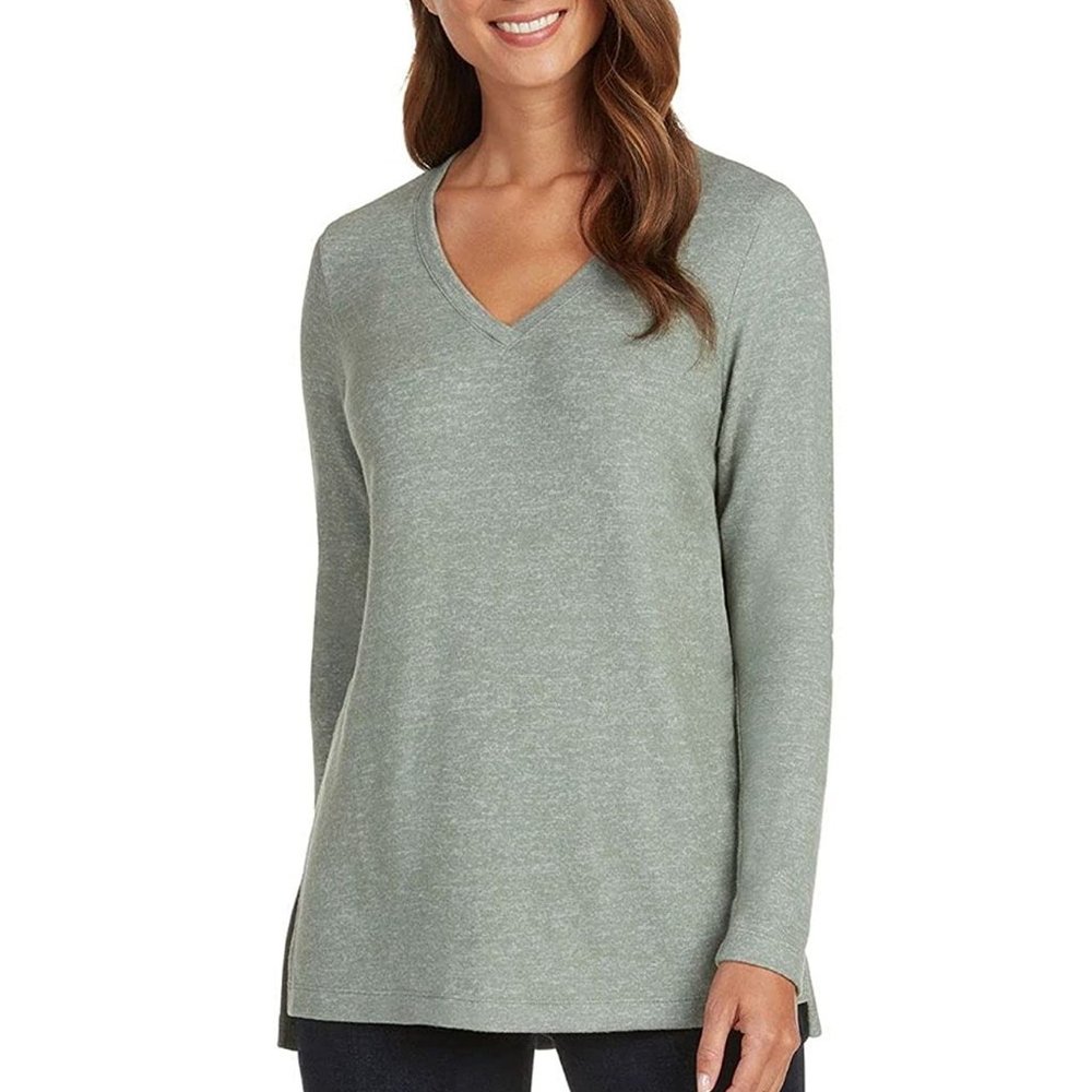 NWT Matty M Women V-Neck Long Sleeve Tunic Top Size 2X Heather Sage $65 1B050